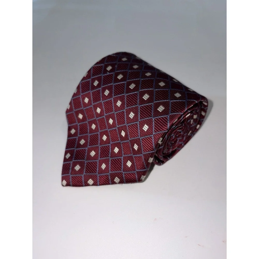 Brooks Basics Pure Silk Red Gold Squares Made In Usa